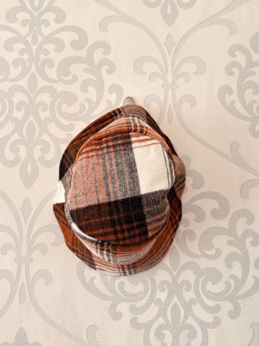 Plaid Bucket Hat - Brown & Cream Checked with Reversible Faux Fur inside - Picture 2 of 6